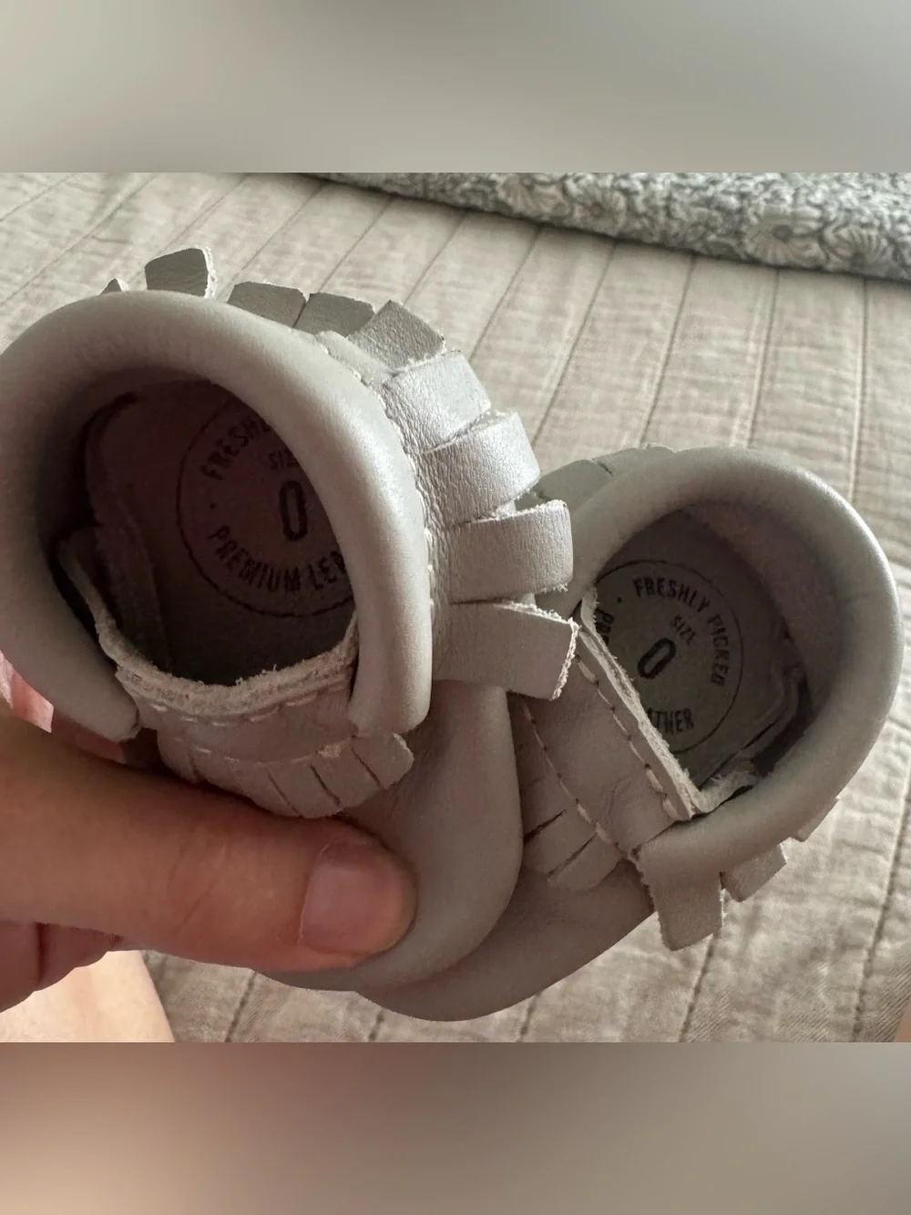Freshly Picked Gray Leather Baby Moccasins size 0